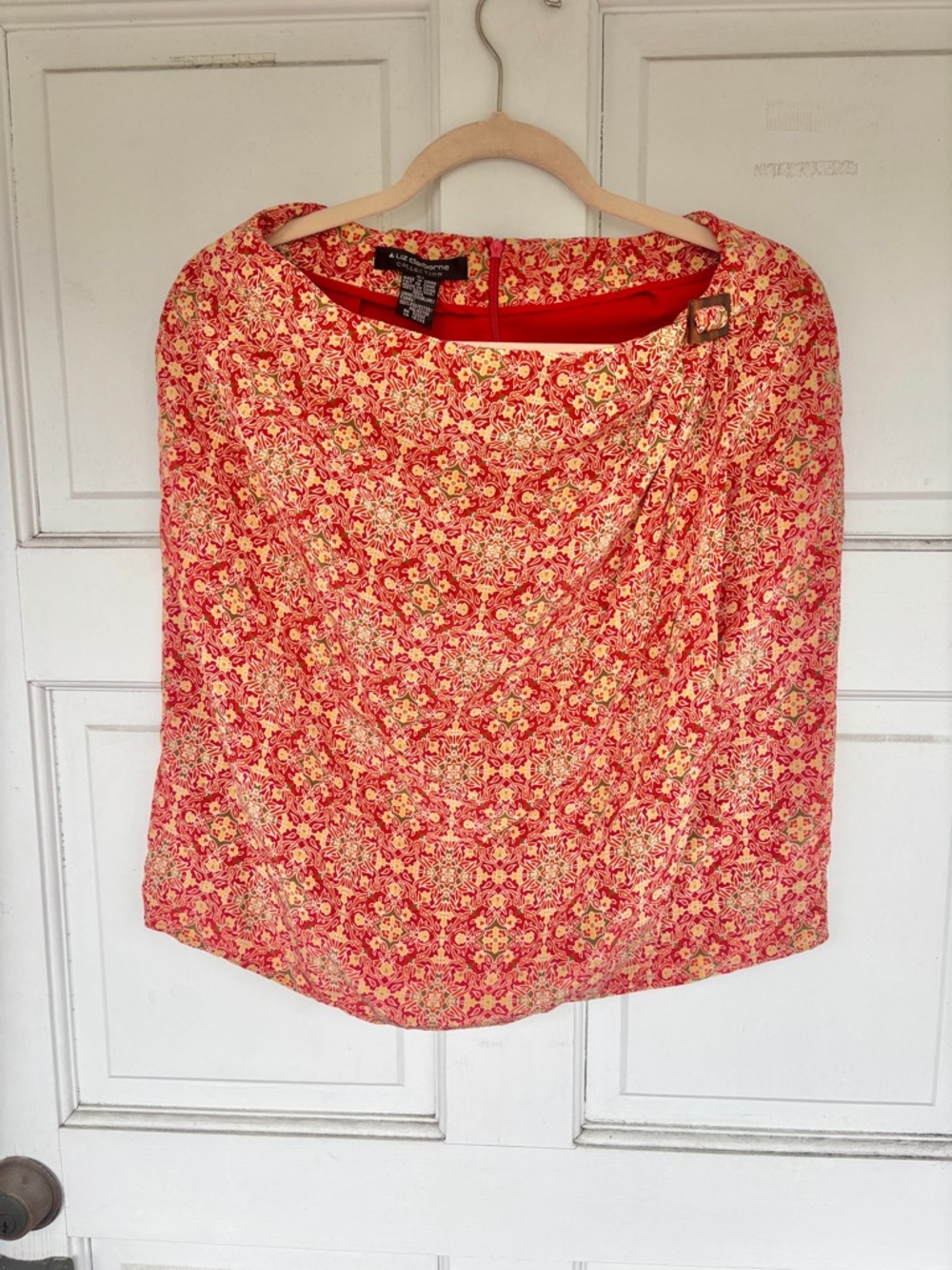Vintage Liz Claiborne Silk Skirt Size 10 Red Floral Wrap Style Lined